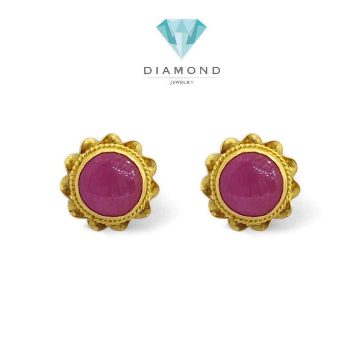 Anting Mas Batu Pink Model Bunga 23K-Diamond Jewelry-331AMSWP2