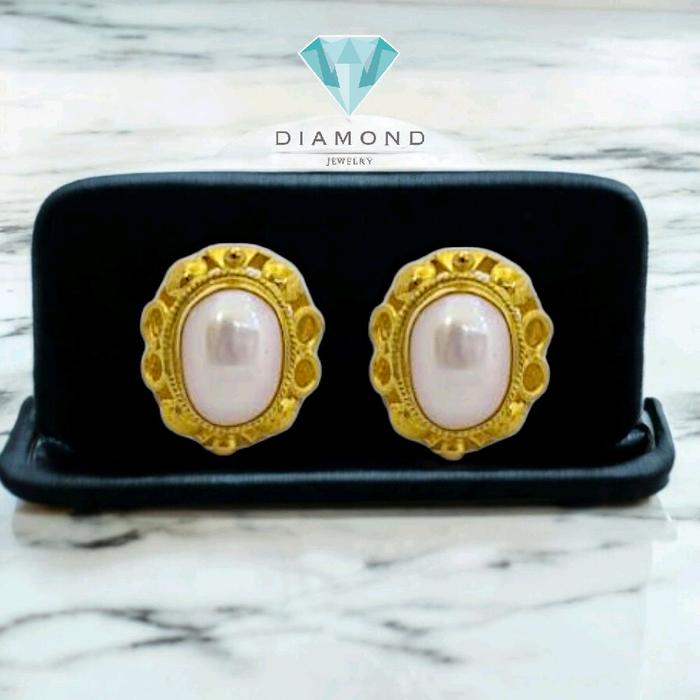 Anting Mas Mutiara Oval 23K-Diamond Jewelry-303AMSWP4