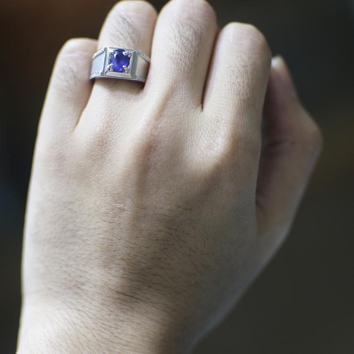 Cincin  Sapphire blue safir Diamond Ring Berlian 18k-Diamond Jewelry