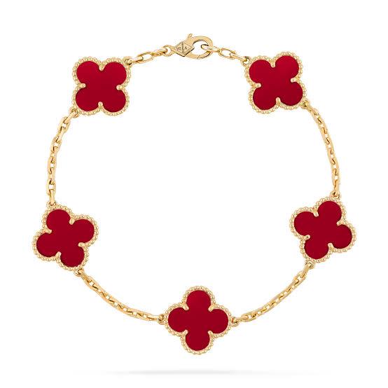 Kalung emas vintage red clover carnelian alhambra necklace/earring/ bracelet Diamond Jewelry