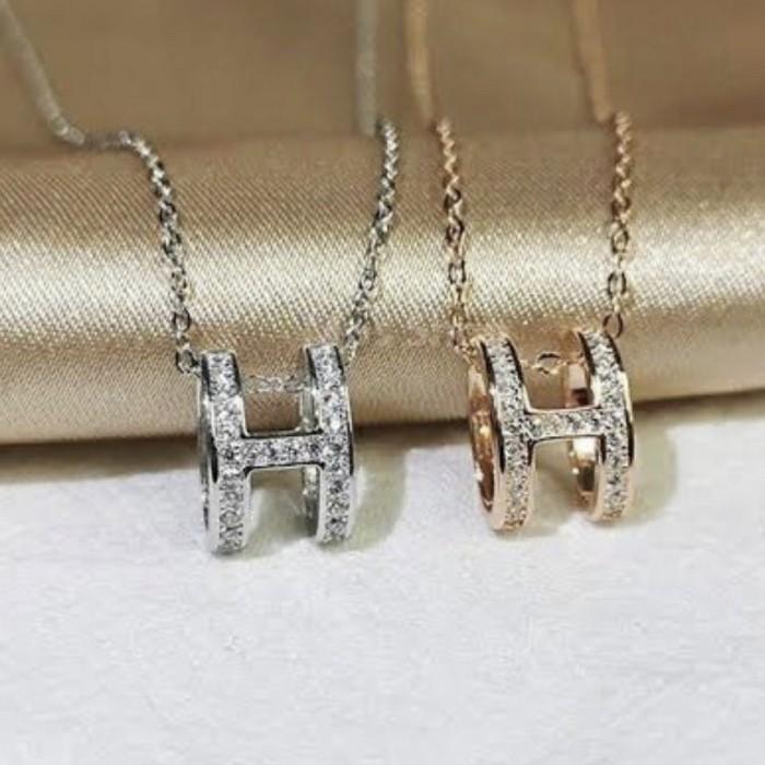 Pop H Necklace 18K With Diamond Flip Diamond Jewelry-387KB456LS-HT