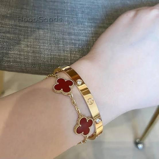 Clover bracelet charnelian red/chalcedony grey 18kGold-Diamond Jewelry-HT