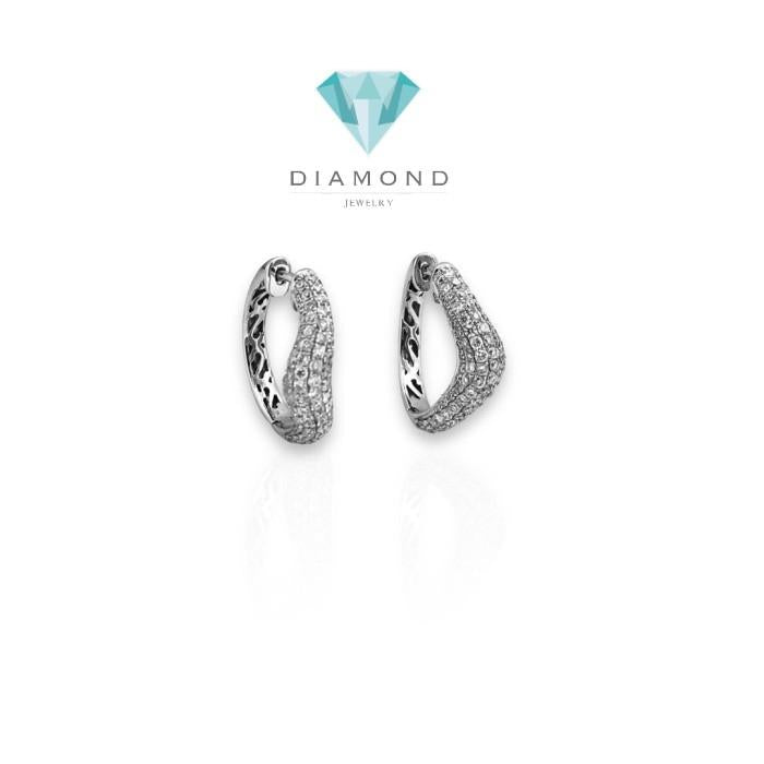 Diamond hoop earring 18k zigzag-Diamond Jewelry