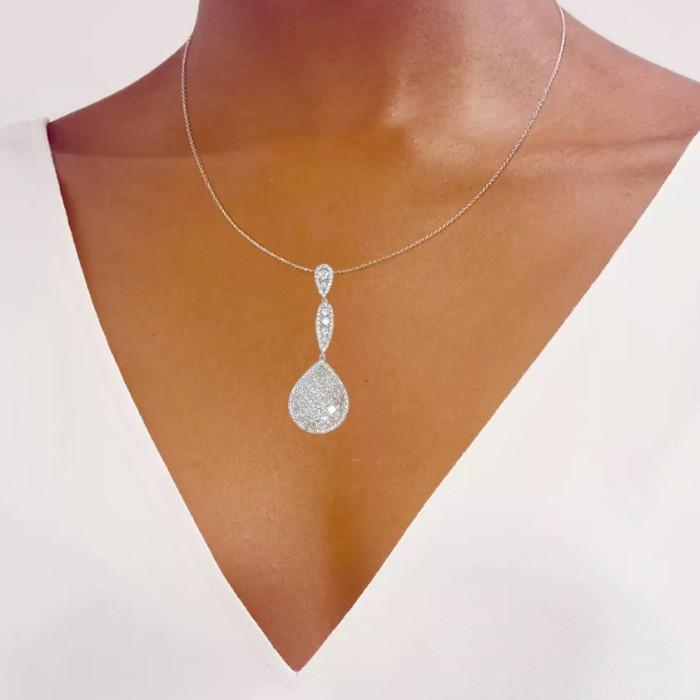 Pendant Pear Pave Diamond 18K White Gold-Diamond Jewelry