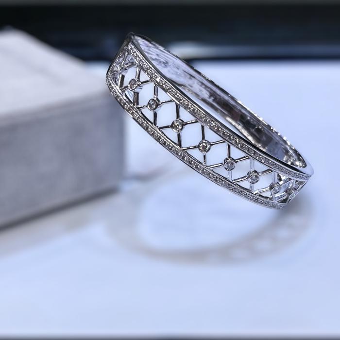 Vintage x Diamond Bangle 18k White Gold-Diamond Jewelry