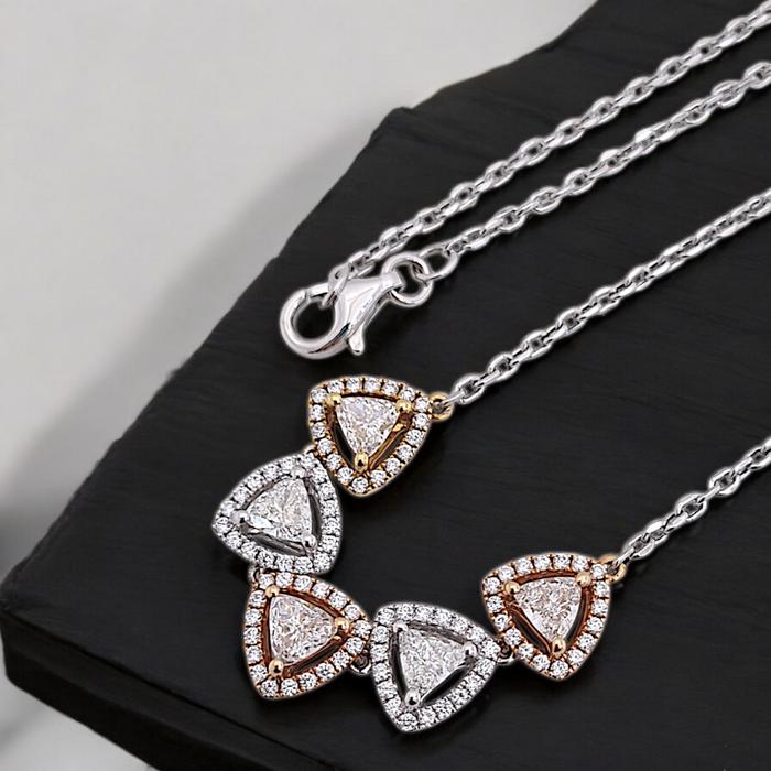 Three Color Triad Diamond Necklace 18k/ Diamond Jewelry