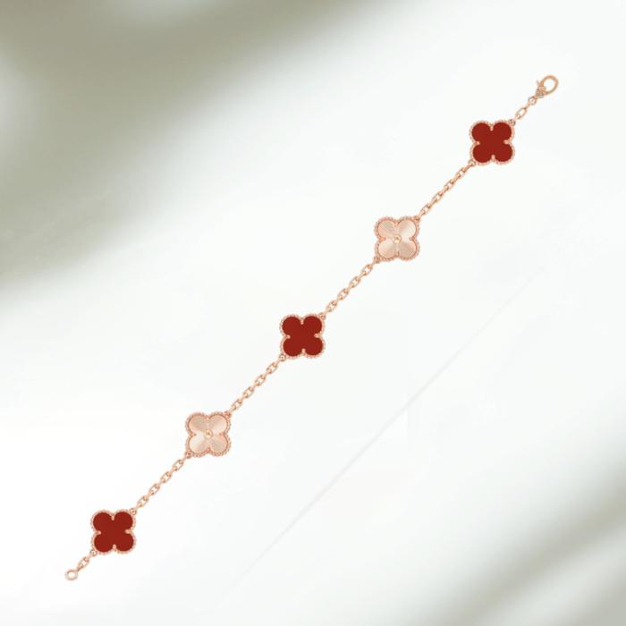 Clover Bracelet Kombinasi Gold & Red Charnelian Vintage 18K-Diamond Jewelry-448GBD5500CHLS-HT