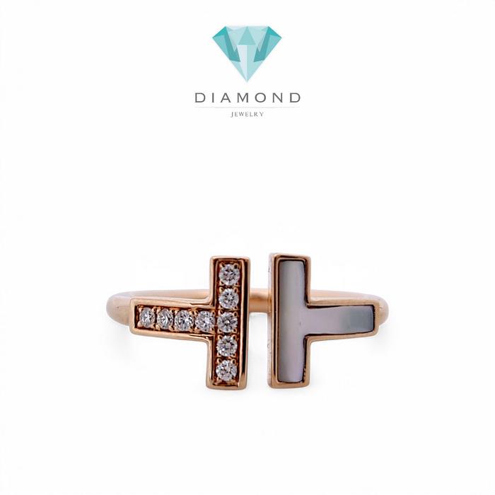 T Diamond MOP Ring 18K -Diamond Jewelry-Double T Cincin Berlian Emas Mutiara 18K-84CBD43000AB-HT