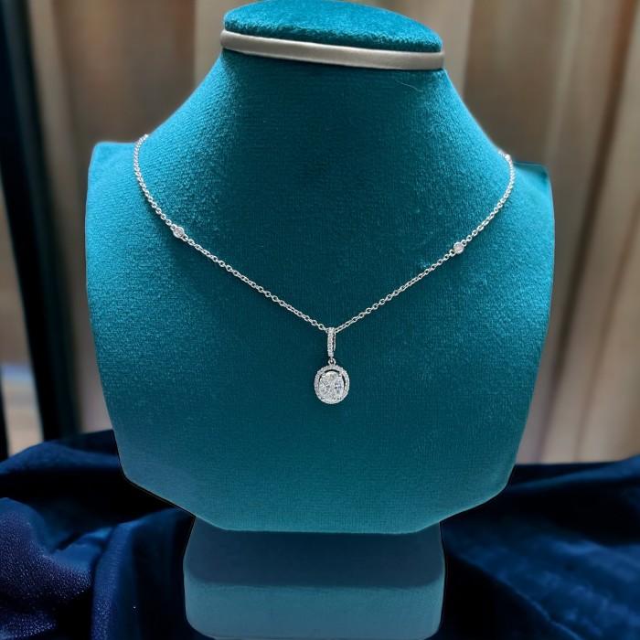 Oval solitaire piecut diamond pendant-18k-Diamond Jewelry