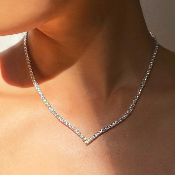 V Tennis eternity necklace Diamond -Diamond Jewelry