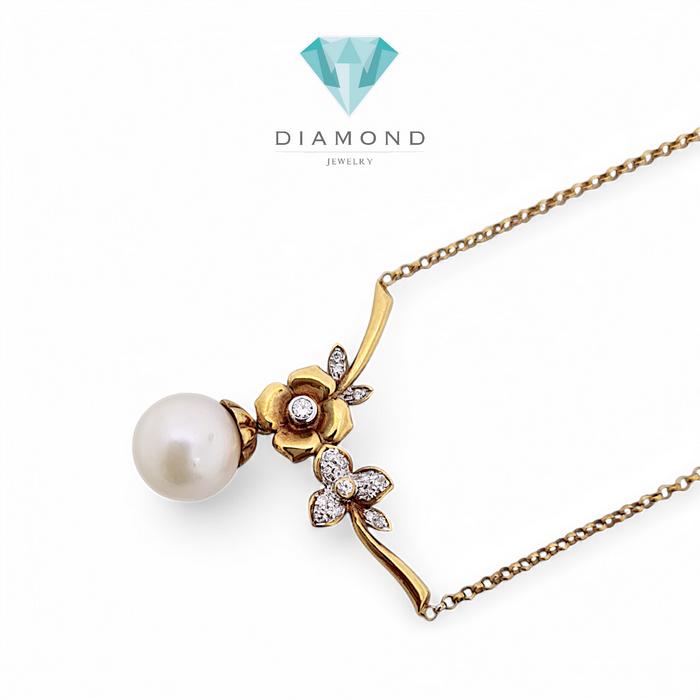 Flower Pearl Diamond Necklace 18K / Diamond jewelry