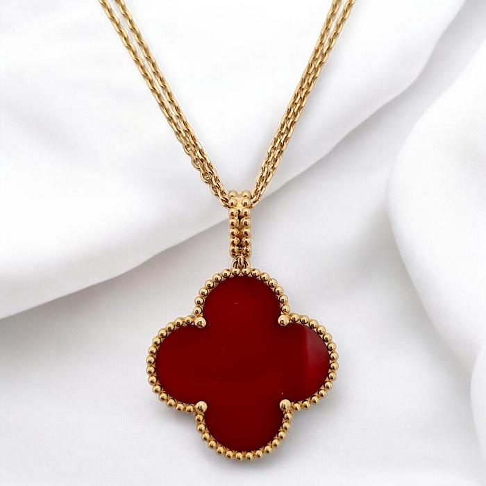 Magic Clover Long Necklace Charnelian 18K / Diamond Jewelry-76KBD76000AB-HT