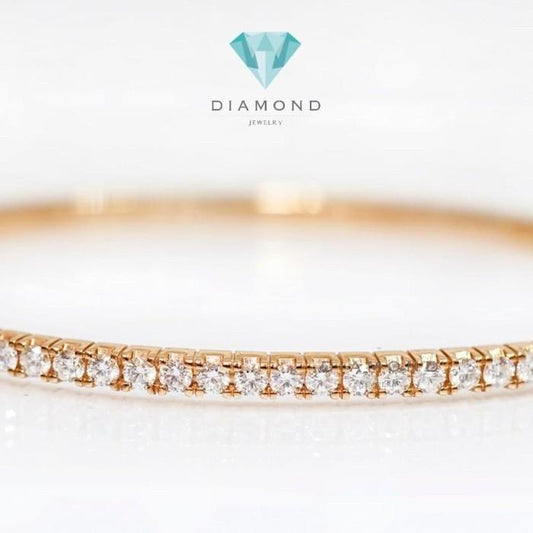 Diamond Bangle Half pave moon 18k rose gold-Diamond Jewelry
