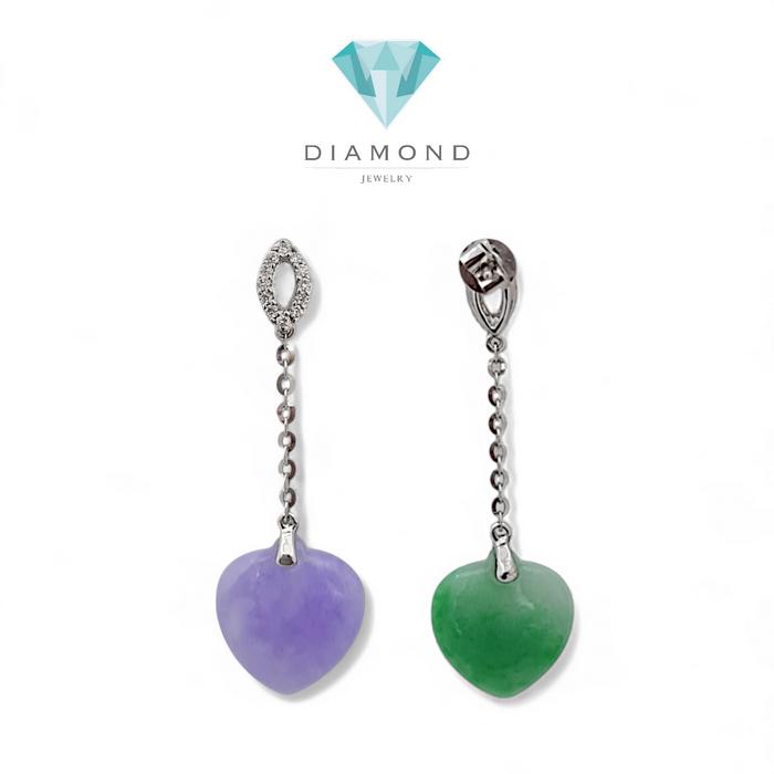 Giok/jade Heart Diamond Earrings / Diamond Jewelry