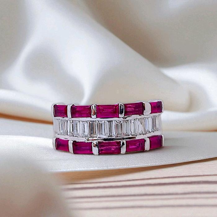 Ruby Baguette Diamond Ring 18K / Diamond Jewelry 9BC10800RB
