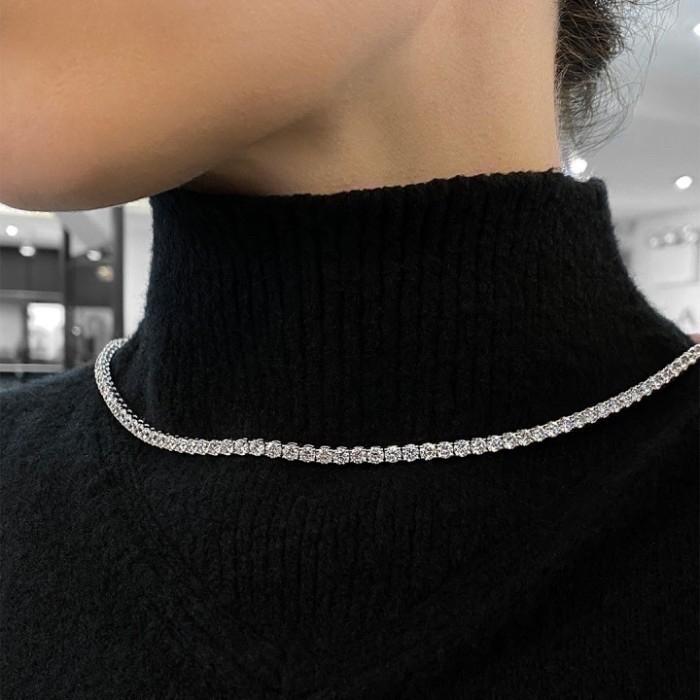 Tennis necklace diamond round 18k 8ct-Diamond Jewelry