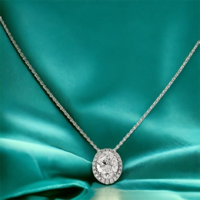 Oval diamond pendant pie cut 18k white gold-Diamond Jewelry