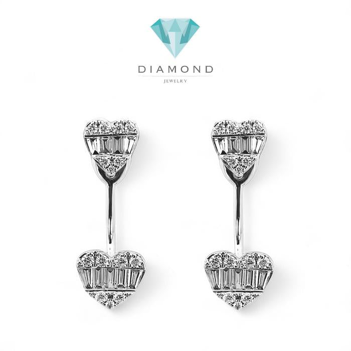 Double Heart Diamond Earrings /duo diamond heart earring baguette/ Diamond Jewelry