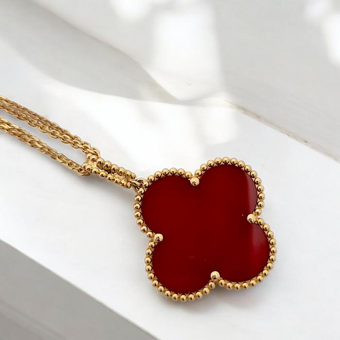 Magic Clover Long Necklace Charnelian 18K / Diamond Jewelry-76KBD76000AB-HT