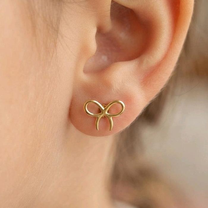 Ribbon Gold Kids Earring 16K / Anting Emas Anak Pita 16K / Diamond Jewelry / 438AMS050LS