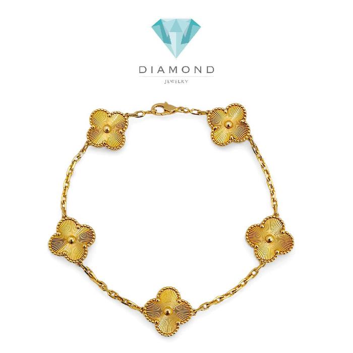 Gelang Bunga Clover Gold 18K 5 Motif Bunga Ukuran 15mm 13-15gr/ gold clover bracelet 18k - Vintage 15 mm