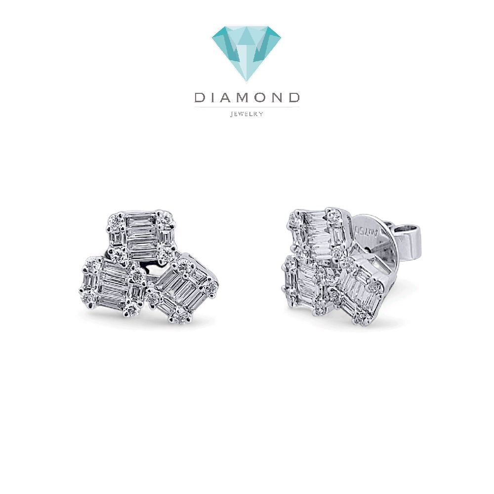 Tri Baguette Diamond Earring 18K / Anting Berlian Tiga Baguette 18K / Diamond Jewelry 398AB10200KVLS-HT