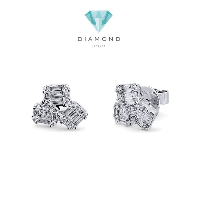 Tri Baguette Diamond Earring 18K / Anting Berlian Tiga Baguette 18K / Diamond Jewelry 398AB10200KVLS-HT