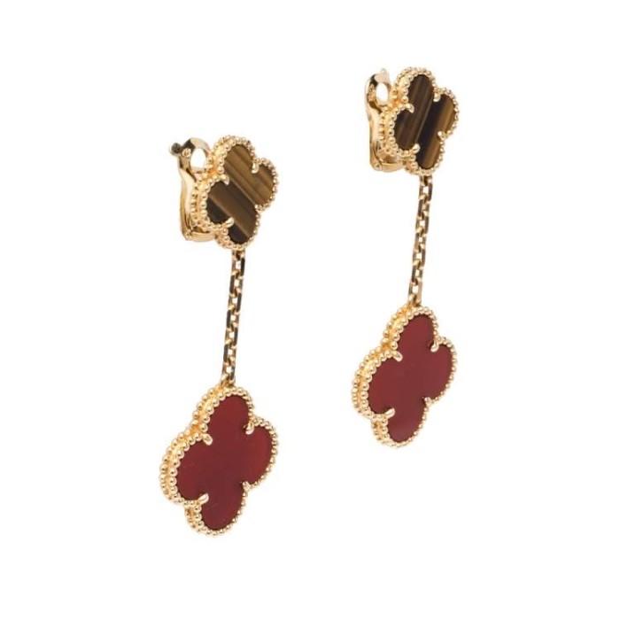 Tiger eye clover red duo magic alhambra earring 18k-Diamond Jewelry