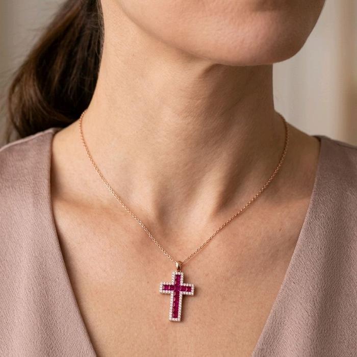 Ruby Cross Diamond Pendant 18K / Diamond Jewelry / 3BL97900AB
