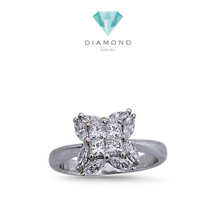 Diamond clover princess square Ring Diamond 18K / /Cincin berlian square  princess clover/Diamond Jewelry