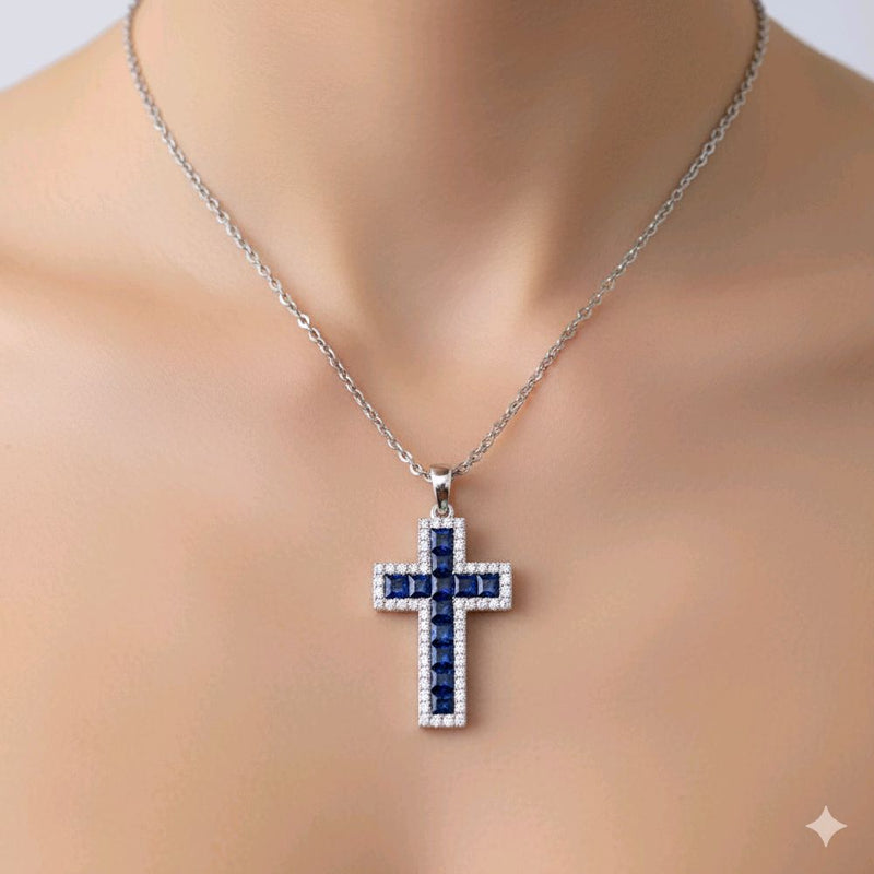 Blue Sapphire Cross Diamond Pendant 18K / Liontin Berlian Salib Sapphire 18K / Diamond Jewelry 2BL121000AB-HT