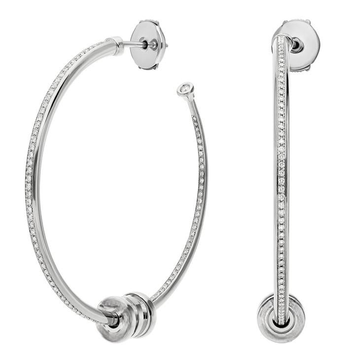 Diamond earring hoop 18k white gold-Diamond Jewelry