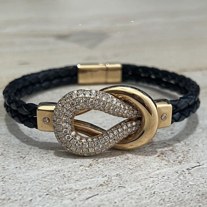 Diamond vinyl leather bracelet 18k -Diamond Jewelry