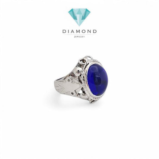 Oval Blue Stone Ring White Gold 18K-Diamond Jewelry