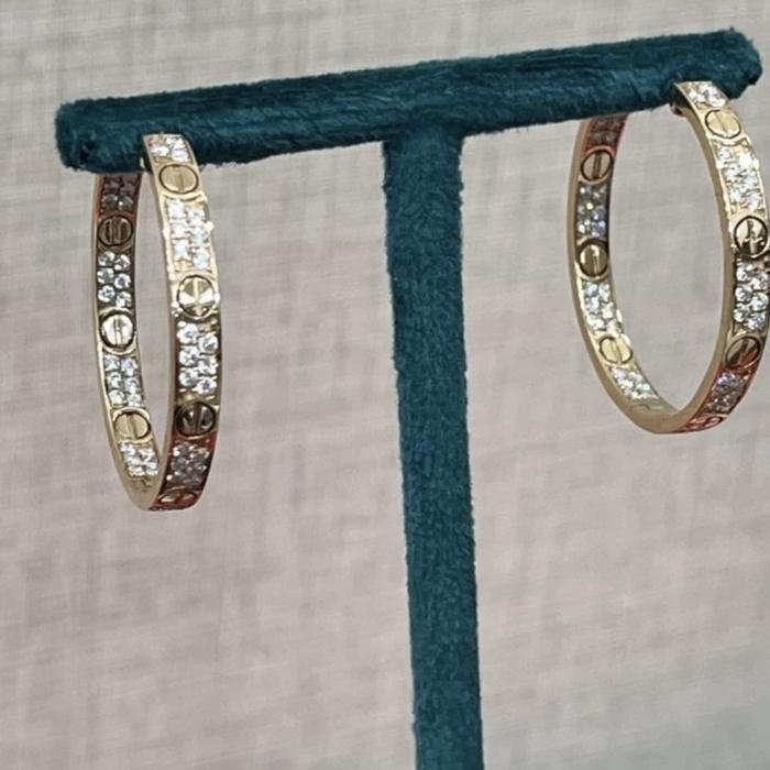 Love earring crt 18k Gold gipsy Diamond Jewelry