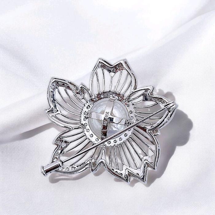 Flower south sea Pearl Diamond brooch 18K / Diamond Jewelry-46BMGT1700WP-HT