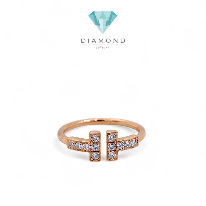 Double T Diamond Ring Rose Gold 18K/ Diamond Jewelry-79CBD39800AB-HT