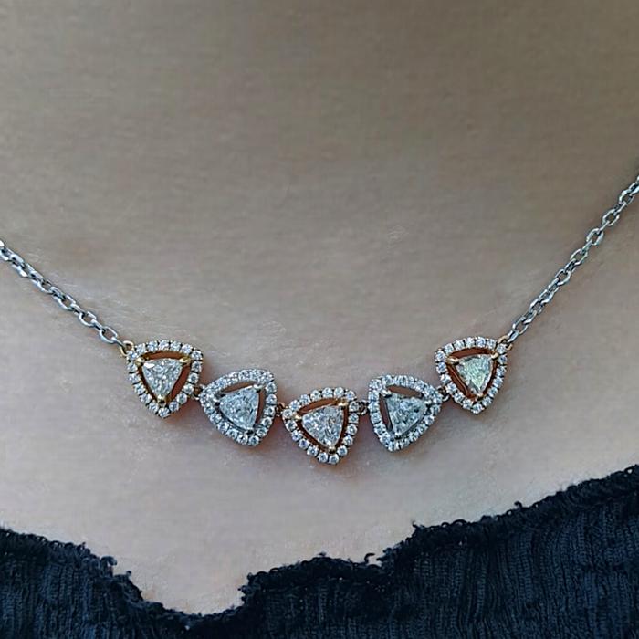 Three Color Triad Diamond Necklace 18k/ Diamond Jewelry