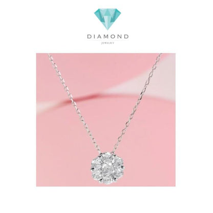 Round Diamond Necklace 18 K White gold with necklace