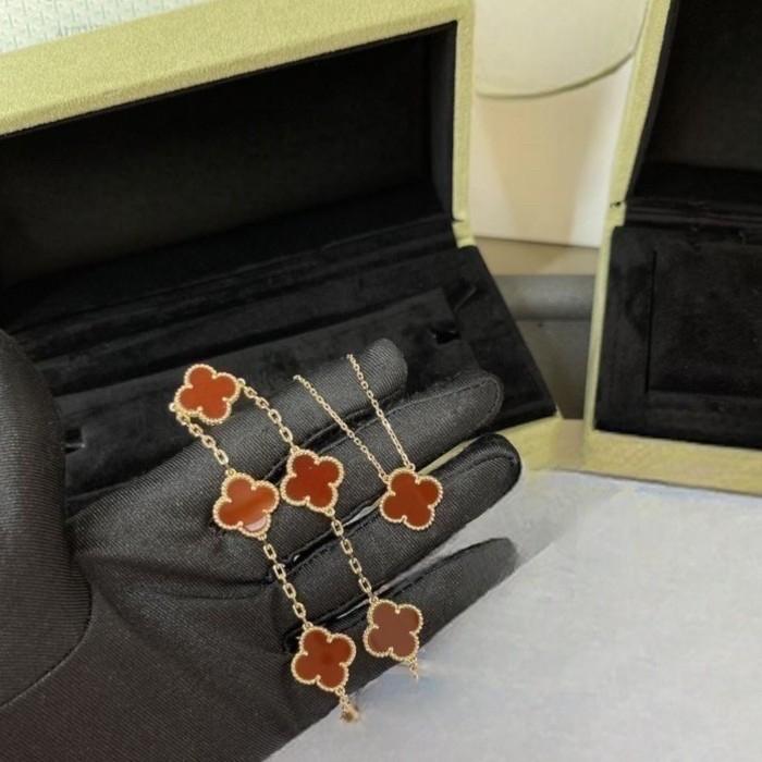 Clover vintage red carnelian alhambra necklace/earring/ bracelet Diamond Jewelry