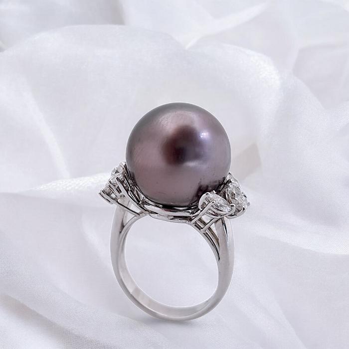 Black Pearl Diamond Ring 18K / Diamond Jewelry