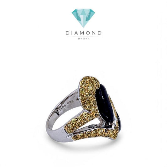 Double Heart Yellow Diamond Ring 18K / Diamond Jewelry