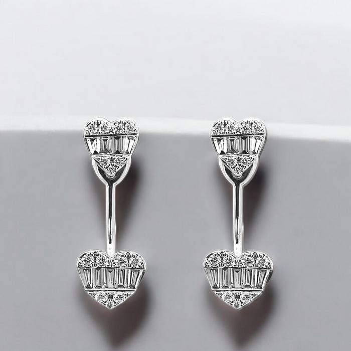Double Heart Diamond Earrings /duo diamond heart earring baguette/ Diamond Jewelry