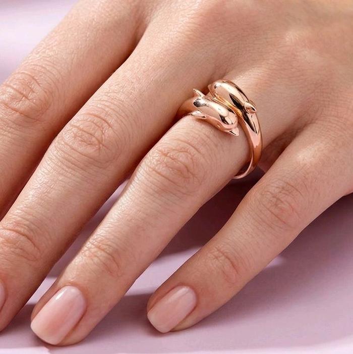 Rose Gold Duo Dolphin Rings 17K / Cincin Rose Gold Duo Lumba-lumba 17K / Diamond Jewelry / 443CMS192LS