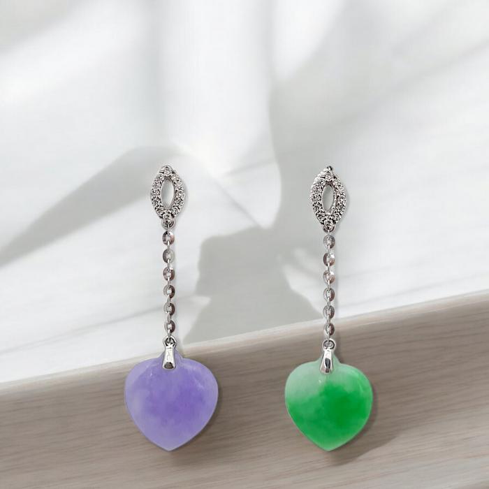 Giok/jade Heart Diamond Earrings / Diamond Jewelry