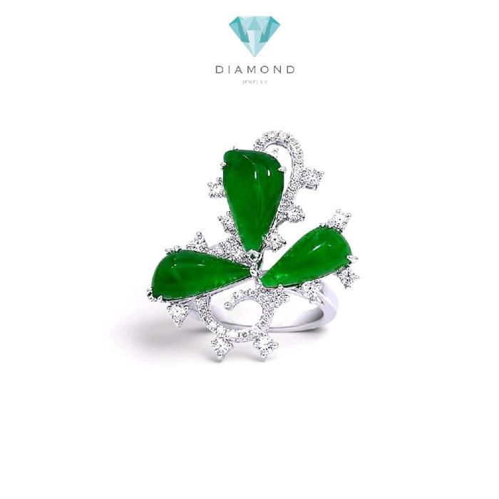 Jade Flower Diamond Ring 18K / Cincin Berlian Giok Bunga 18K / Diamond Jewelry / JR0053771