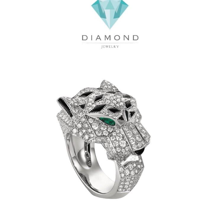 panther Diamond Ring and Emerald White Gold 18 krt