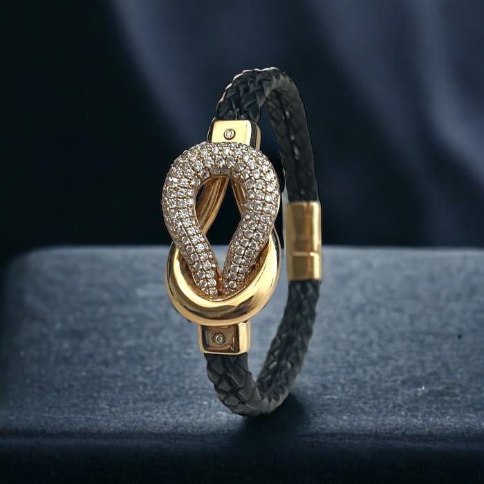 Diamond vinyl leather bracelet 18k -Diamond Jewelry