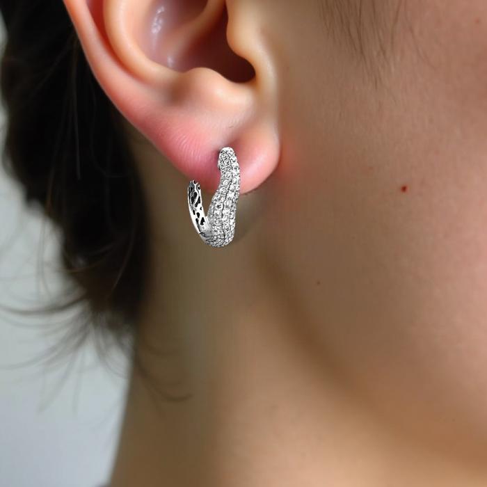 Diamond hoop earring 18k zigzag-Diamond Jewelry