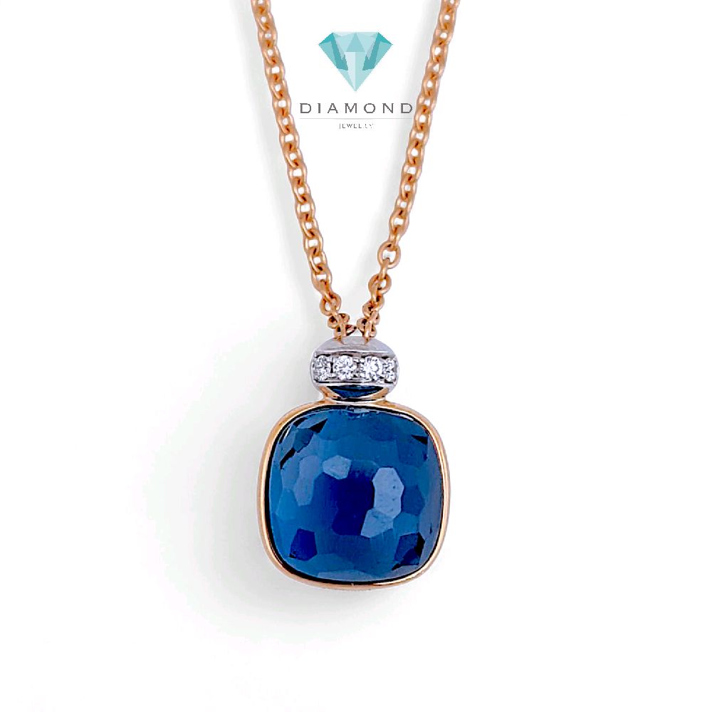 Turquoise Diamond Necklace 18K / Kalung Batu Turquoise Berlian 18K / Diamond Jewelry 137KBD86000AB HT